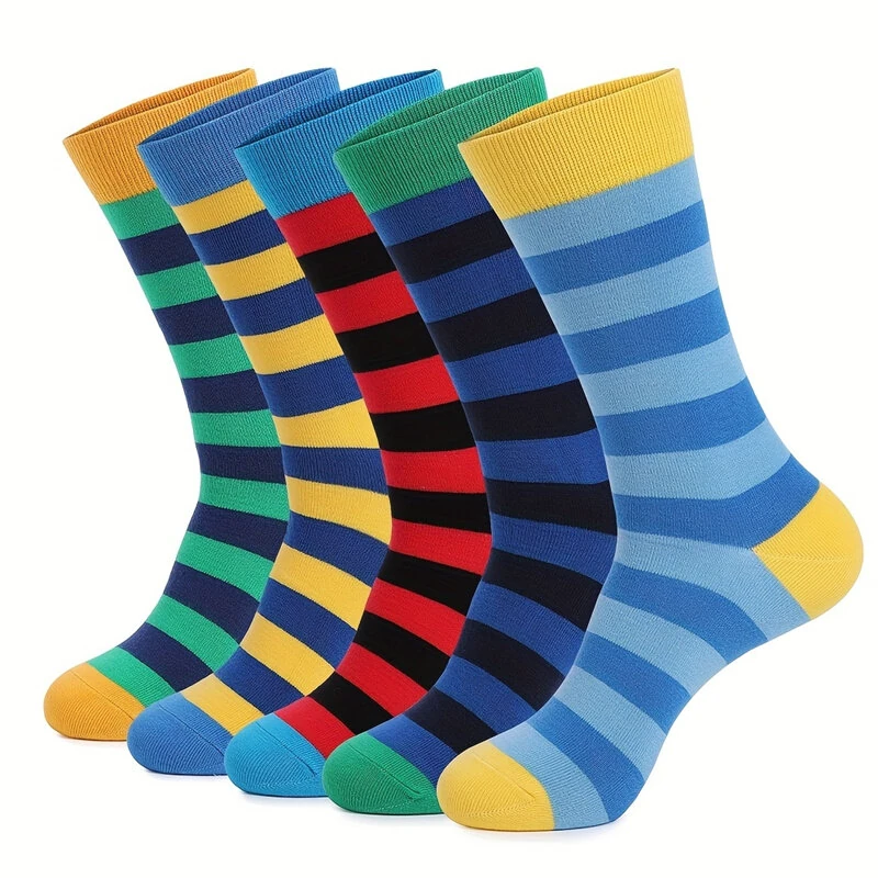 5 Pairs Men's Colorful Striped Funny Novelty Cotton Dress Socks, Cool Design Rich Funky Crew Socks for Men Comfy Breathable Long Socks (image for) 5 Pairs Men's Colorful Striped Funny Novelty Cotton Dress Socks, Cool Design Rich Funky Crew Socks for Men Comfy Breathable Long Socks