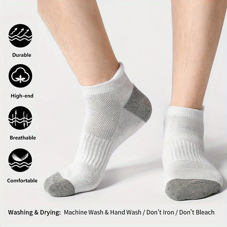 (image for) 6 Pair Cotton Men Socks Comfy Solid Color Male's Short Sock Summer Cycling Breathable Mesh Running Ankle Socks