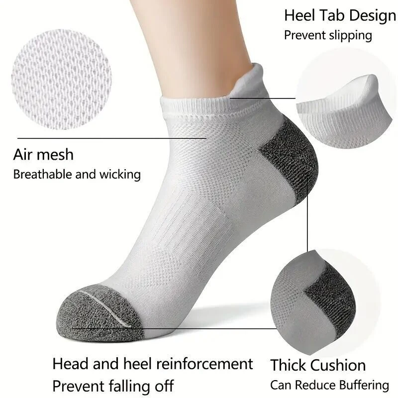 (image for) 6 Pair Cotton Men Socks Comfy Solid Color Male's Short Sock Summer Cycling Breathable Mesh Running Ankle Socks