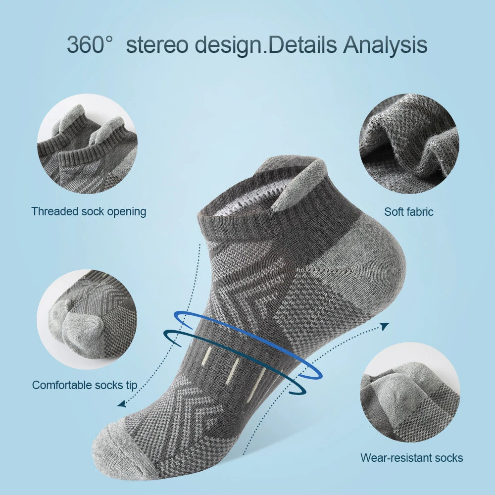 (image for) 6 Pairs Mens Athletic Ankle Socks Running Cycling Sport Socks Moisture Wicking Cushion High Elastic Short Socks Comfy Breathable Casual Socks