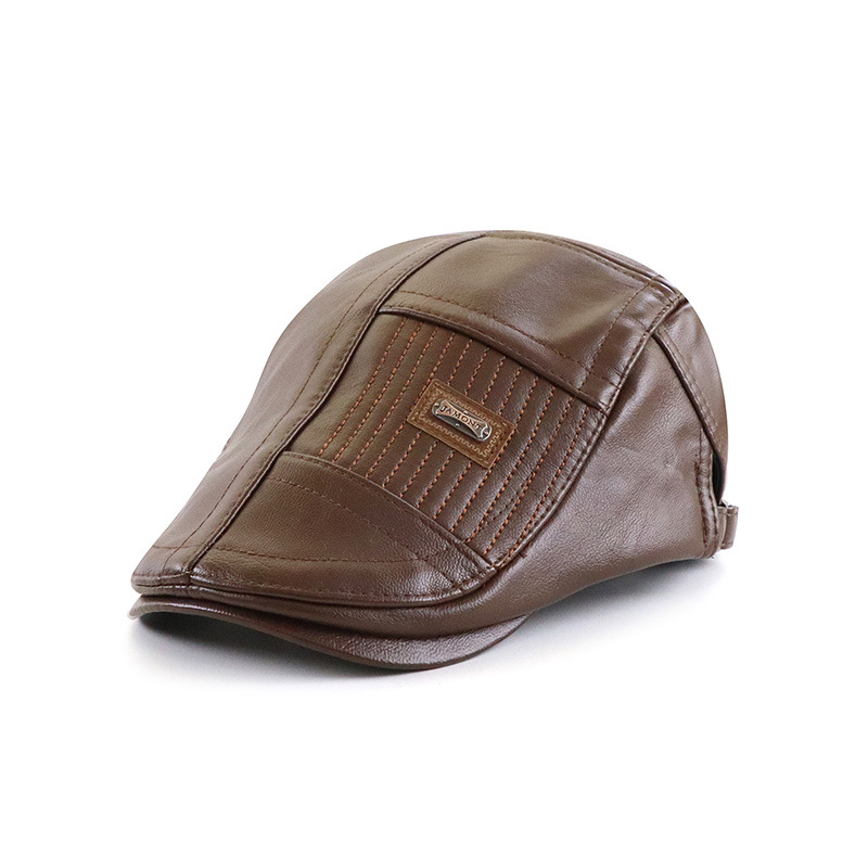 Collrown-Beret-Mens-Adjustable-PU-Leather-Flat-Cap-Stitch-Newsboy-Cap-Driving-Fishing-Cabbie-Hat-Pea-2025115