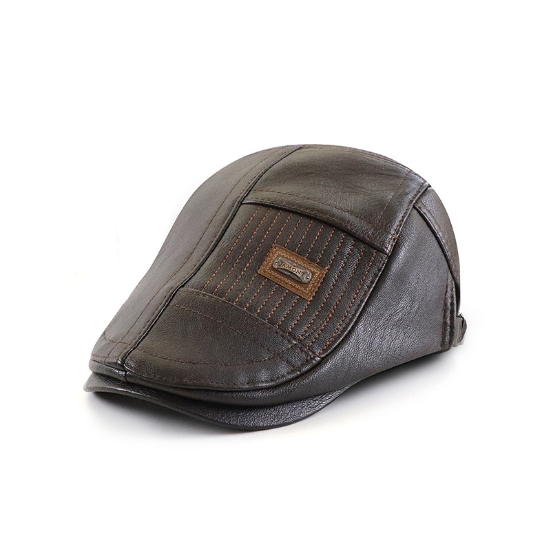 Collrown-Beret-Mens-Adjustable-PU-Leather-Flat-Cap-Stitch-Newsboy-Cap-Driving-Fishing-Cabbie-Hat-Pea-2025115